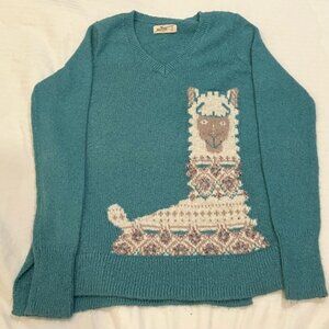 Womens size small Hollister Alpaca llama Design Teal Sweater